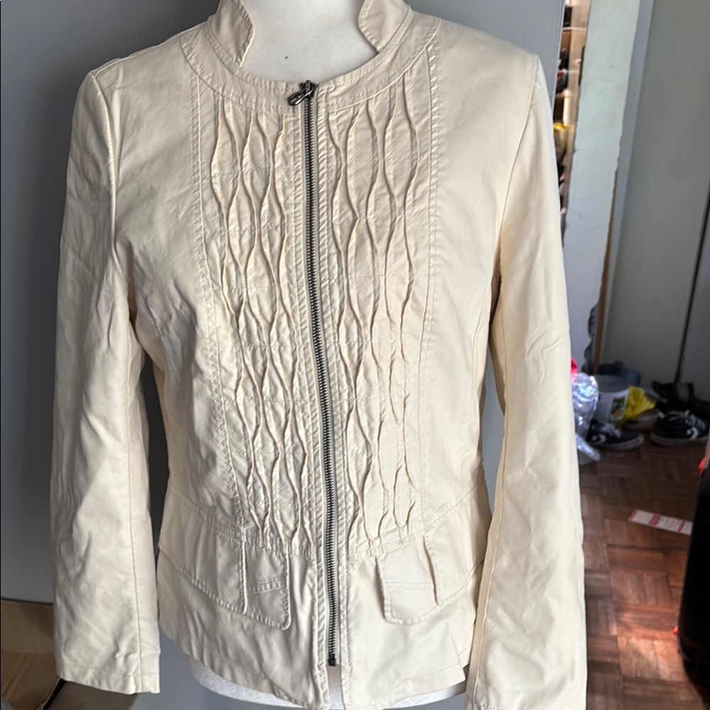 Elegant Cream soft pleather Women's Jacket